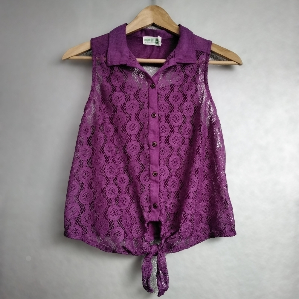 Selena Gomez Fuschia Laser Cut Sleeveless Button Down Top    Size L